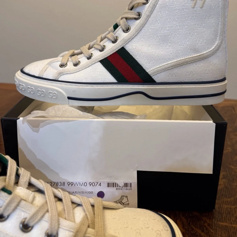 Authentic Women’s Gucci Tennis 1977 Mini GG High Tops White Canvas Sz 38 - Picture 9 of 16
